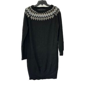 Cynthia Rowley Fair Isle Metallic Wool Crew Sweater Dress Long Sleeve Size Large